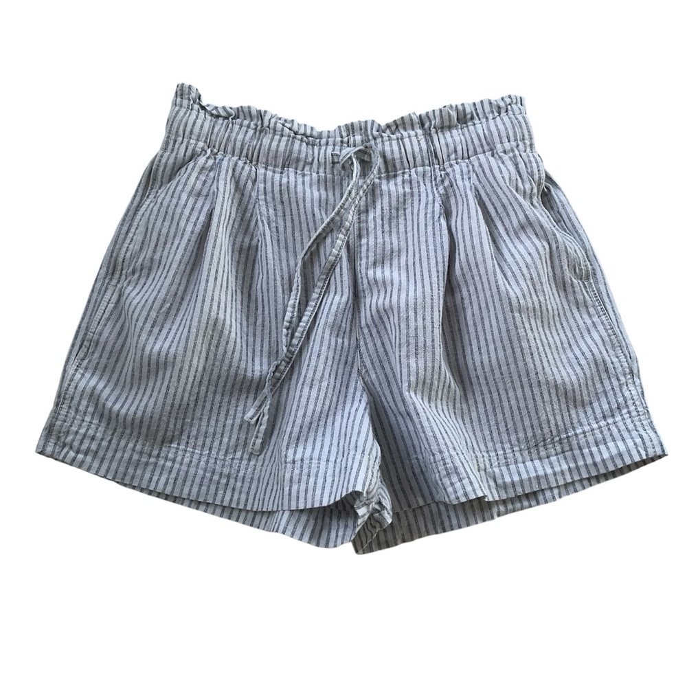 UNIQLO Striped Paperbag Waist Shorts Sz S Neutral Breezy Nautical Coastal Beachy